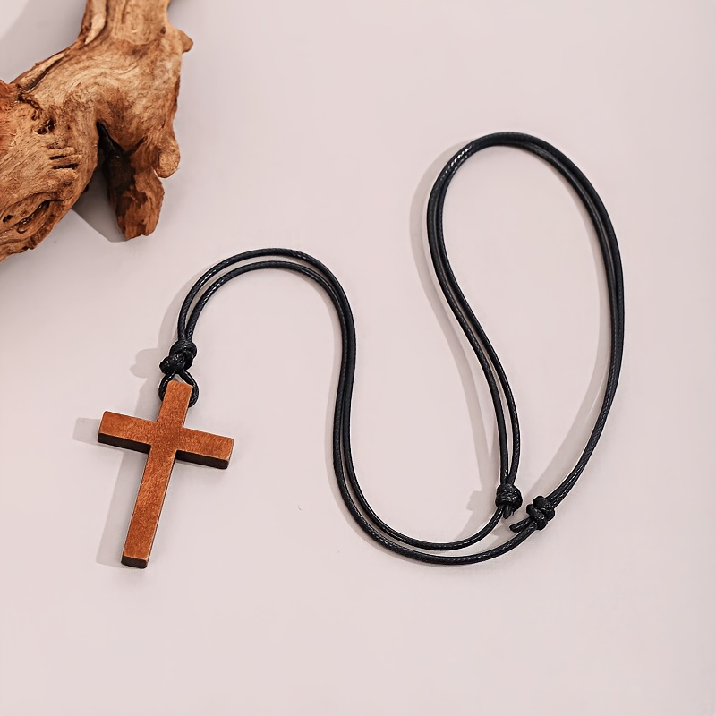 5pcs Wooden Cross Necklace Set, Daily and Holiday Gift